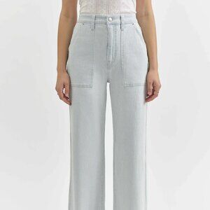 NWOT Daze Far Out Utility High Rise Wide Leg Jeans Blue Bell Railroad Stripe 30